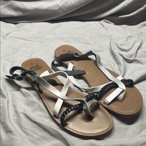 Faded Glory Black and White Strappy Sandals